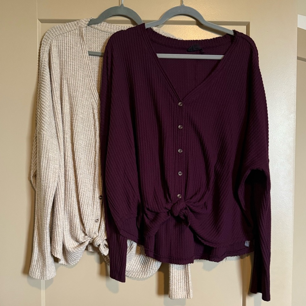 Urban Outfitters V-Neck Button-Down Sweaters - Cream and Purple